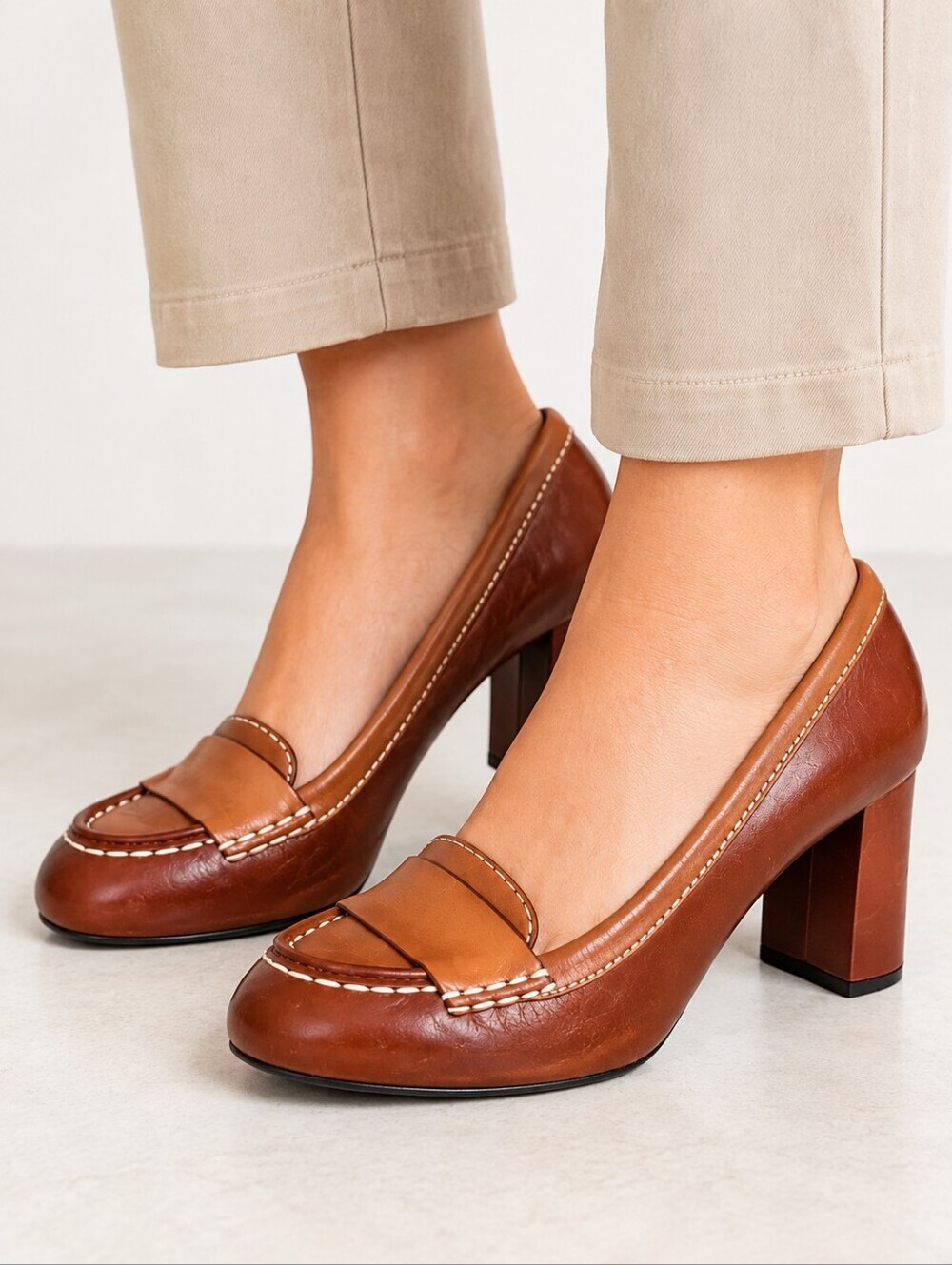 Cole Haan Nike Air Brown Leather Block Heel Penny Loafer Pumps Comfort 10B
